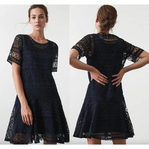 REISS Linda Lace Overlay Dress in Navy